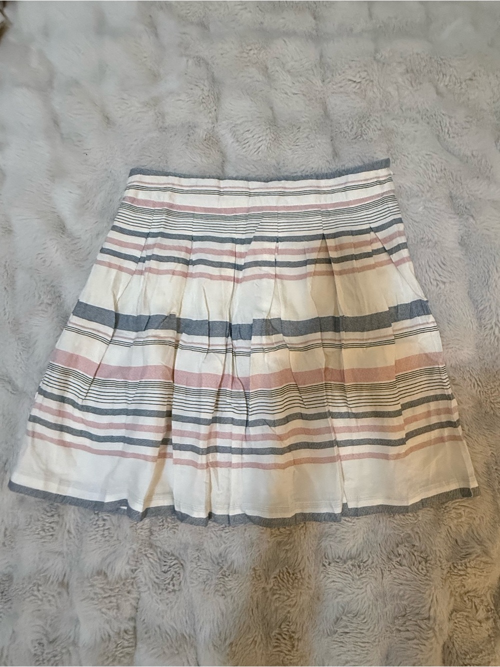 Striped Pleated Circle Skirt in White, Pink & Gray